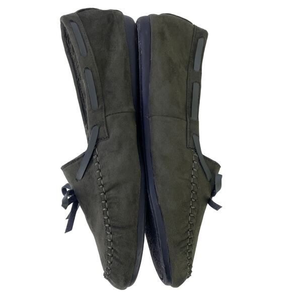 Ashley Blue Moccasin Slipper Olive Green Bow Tie Hard Flexible Bottoms Size 10 - Picture 8 of 11
